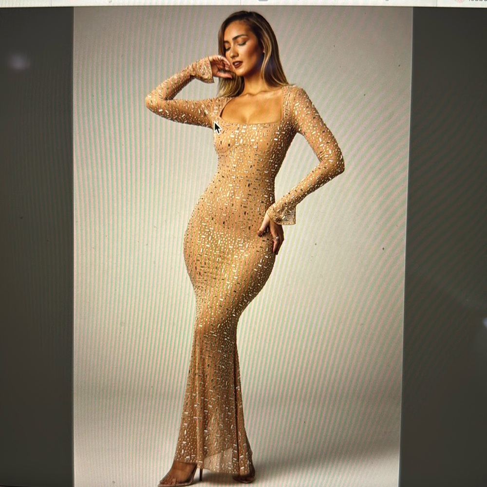 COPY - Oh Polly sheer embellished dress maxi - nude